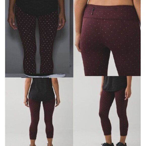 Lululemon Pace Rival Crop Night Fall Bordeaux Drama Gold Special Edition Sz 6 - Picture 7 of 7